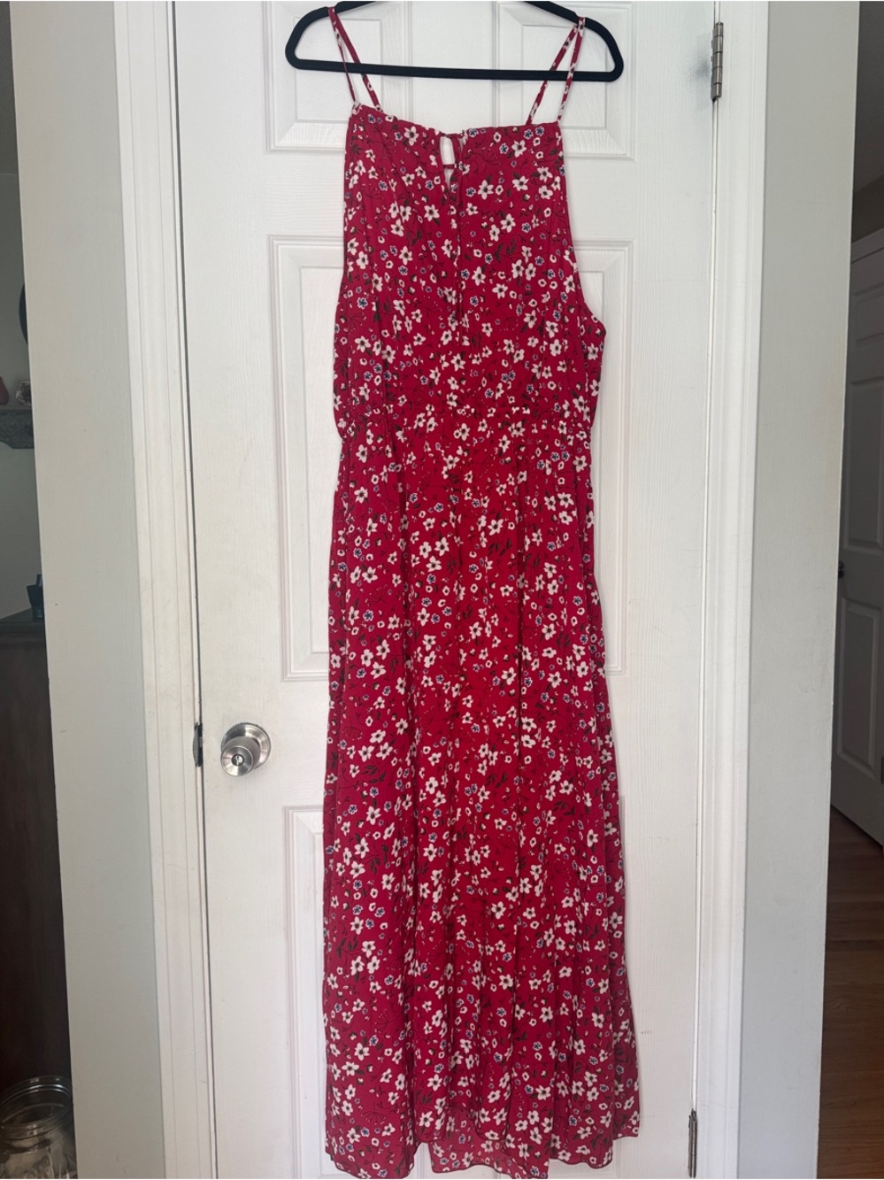 Red Floral Spaghetti-Strap Maxi Dress